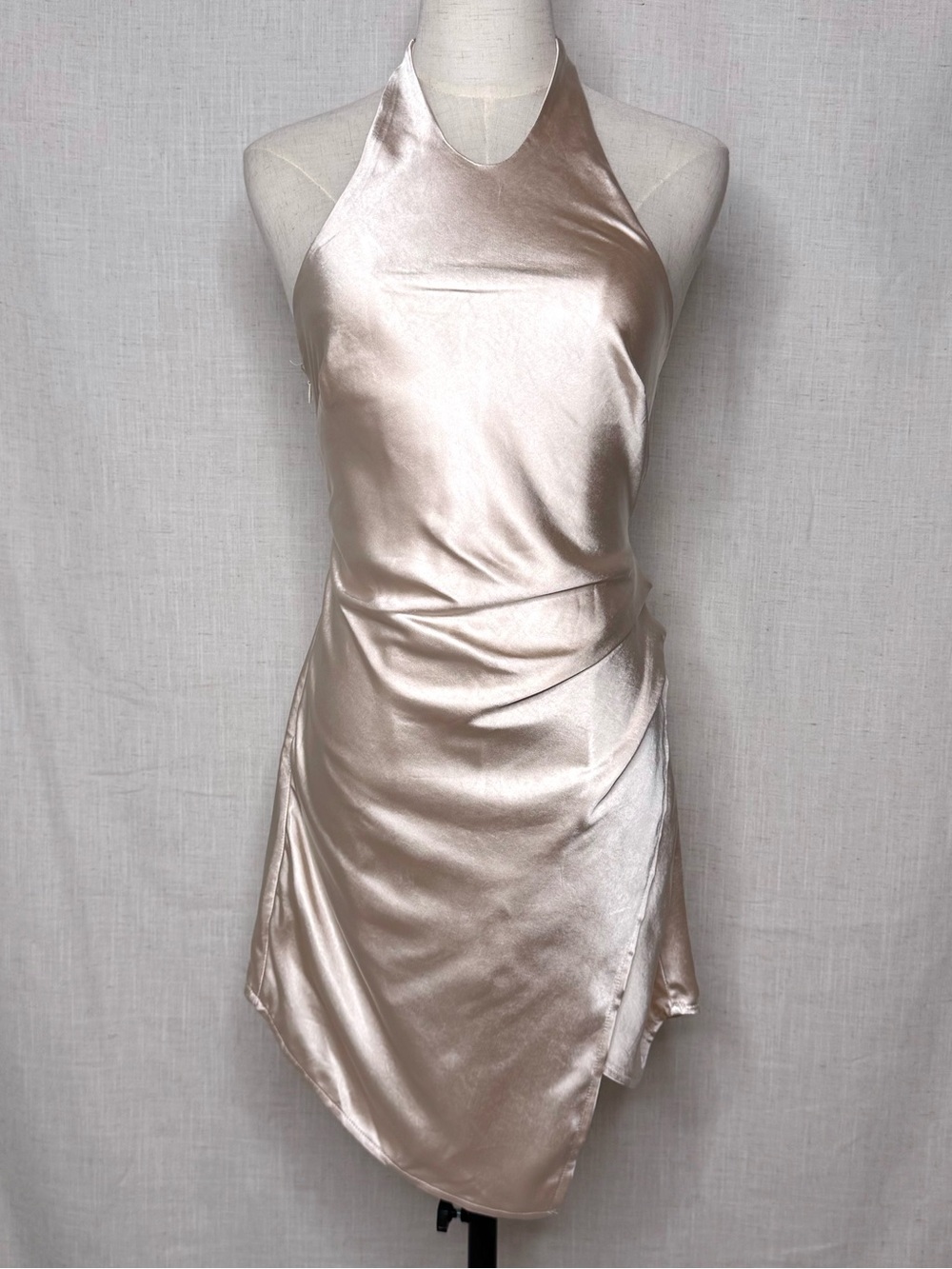 Hello Molly Heavy Heart Satin Halter Mini Dress Champagne Size Small